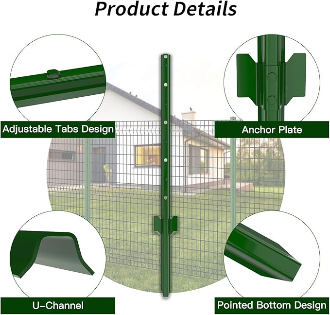 Fence Posts 7 Feet, Pack of 5, 3-4-5-6-7Ft Heavy Duty Garden Metal Steel Fence Post with U-Channel, No Dig Steel U Post Fencing for Lawn, Garden