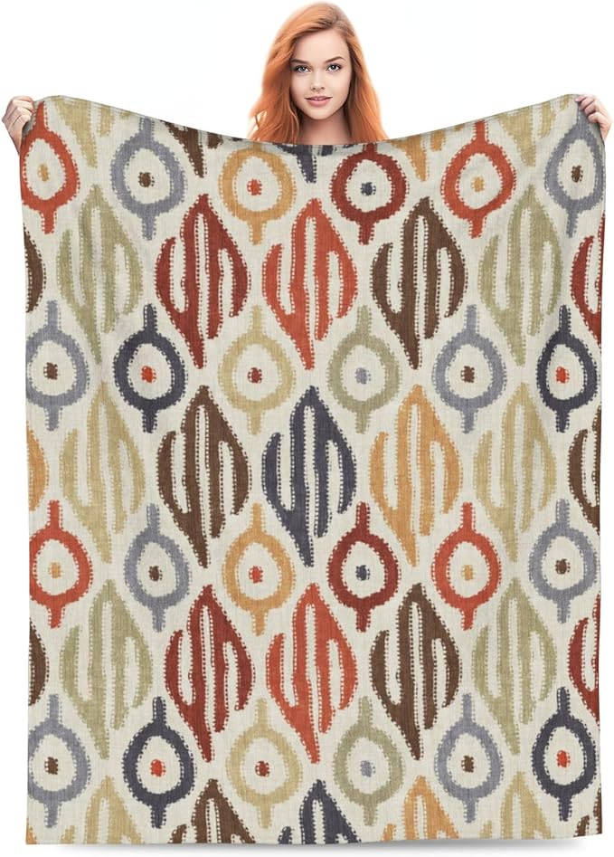 Boho Blanket for Women Kids Adults Flannel Decor Soft Ethnic Pattern Throw Blankets for Couch Travel Nap 80x60 Inches