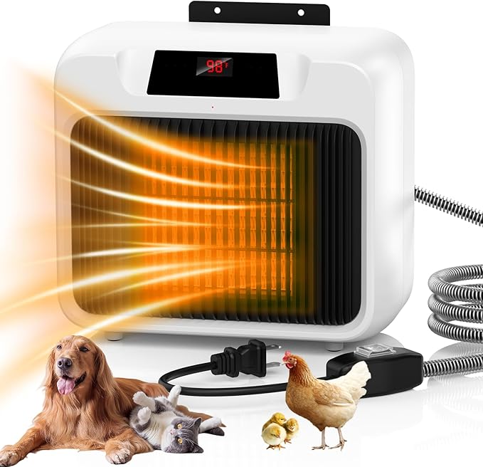 Dog House Heater With Thermostat,Heated Dog House With 6FT Anti Chew Cord and 2 Heating Mode (300/600W), Safe Pet House Heater for Dogs Chicken Coops Rabbits