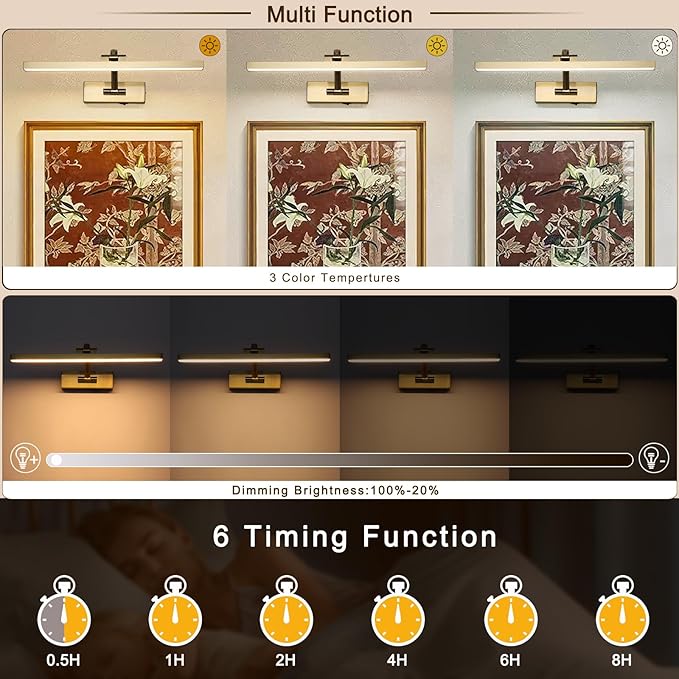 Wireless Picture Lights with Remote and Timer Brass Gallery Lighting