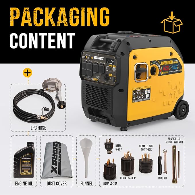 7500W Dual Fuel Inverter Generator, Gas & Propane Powered, RV Ready Remote/Electric Start, Super Quiet, 120V/240V with CO Sensor Portable Generator for RV, Camping or Party,EPA Compliant