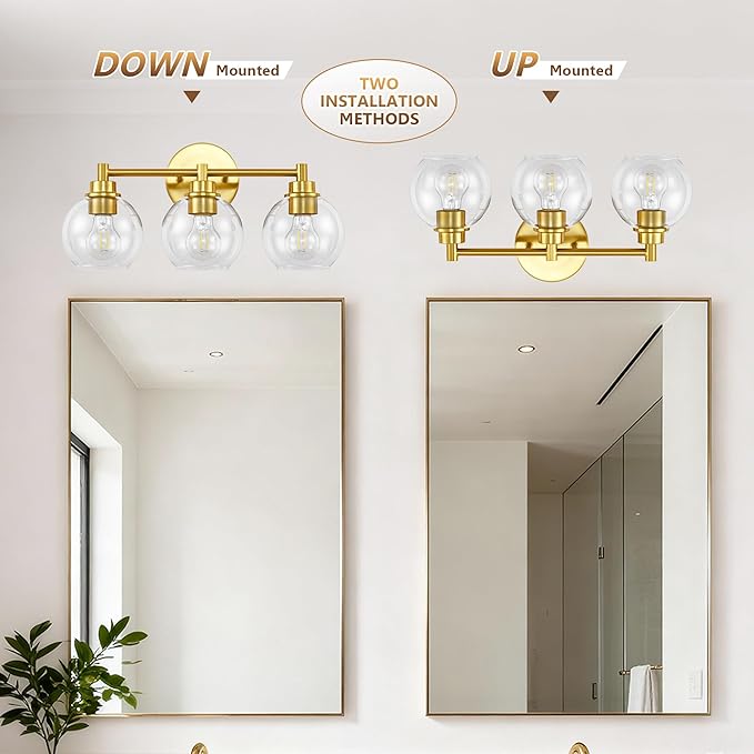 Gold Bathroom Vanity Lights, 3-Light Wall Sconce