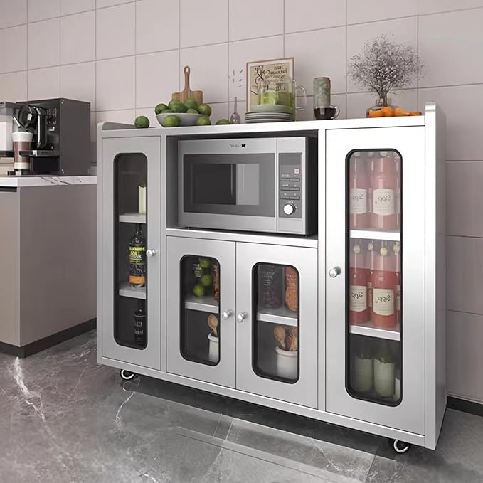 ZZV Stainless Steel Storage Cabinet, Rolling Kitchen Cabinet with Wheels, Heavy Duty Floor Cabinet for Kitchen, Garage, Restaurant, Outdoor, No Assembly Required, D14.18 x W47.25 x H42.92