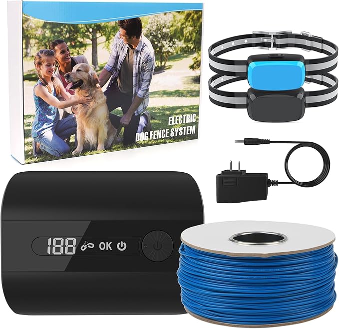 Underground Dog Fence System - Extremely Professional Electric Fence for Dogs for Easy Setup and Waterproof, Wireless Collars with Tone/Shock for 2 Dogs