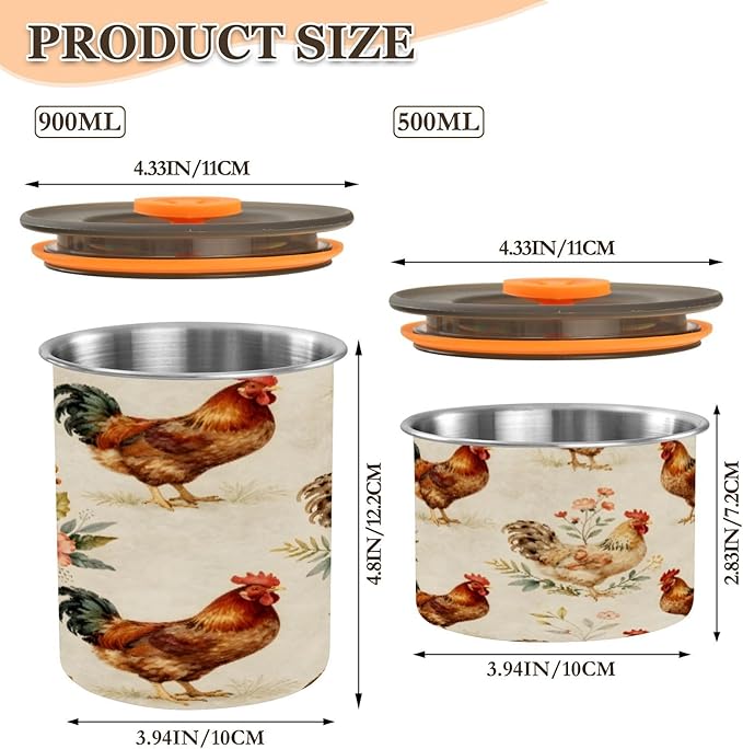 Farm Roosers Hens Coffee Canister 30oz Stainless Steel Airtight Food Storage Container with Lid for Beans/Cereal Preserval