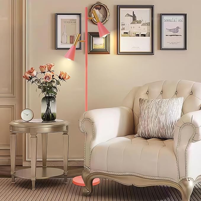 Modern Floor Lamp with 2 Adjustable Head Tall Pole Uplight