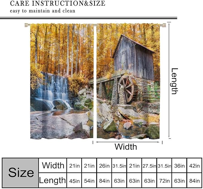 Autumn Waterfall Blackout Curtains, Landscape Fall Waterfall Outdoor Nature Art Window Drapes, for Bedroom Living Room 42" W X 63" L