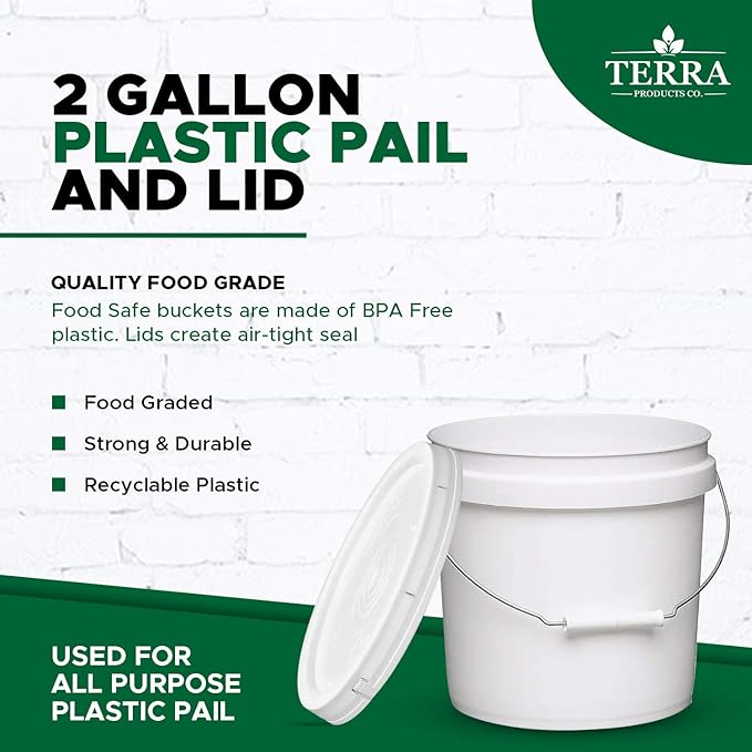 White Pails and Lids - Heavy Duty Buckets for Storage - Economical, Durable and Easy to Use (2Gallon 5Pack)