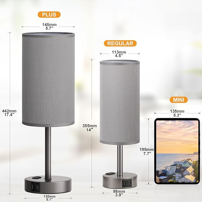 Fenmzee Grey Nightstand Bedroom Lamp
