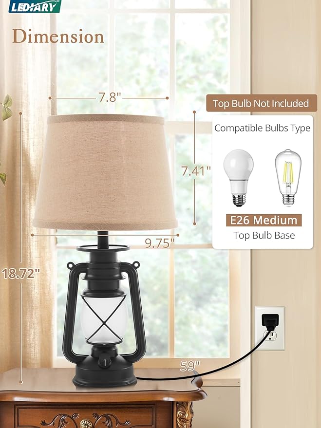 LEDIARY 18.72" Black LED Lantern Flickering Flame Table Lamps