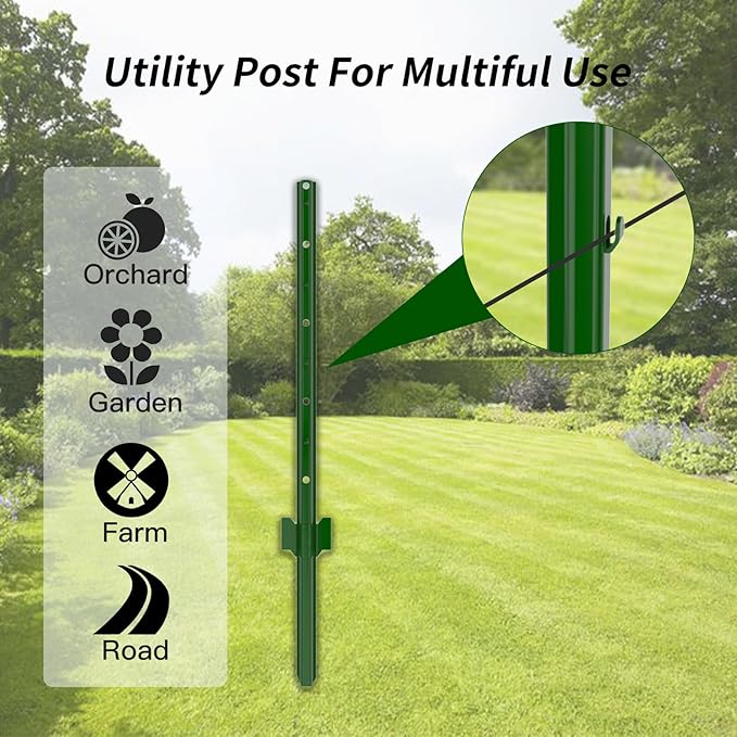Fence Posts 4 Feet, Pack of 10, 3-4-5-6-7Ft Heavy Duty Garden Metal Steel Fence Post with U-Channel, No Dig Steel U Post Fencing for Lawn, Garden