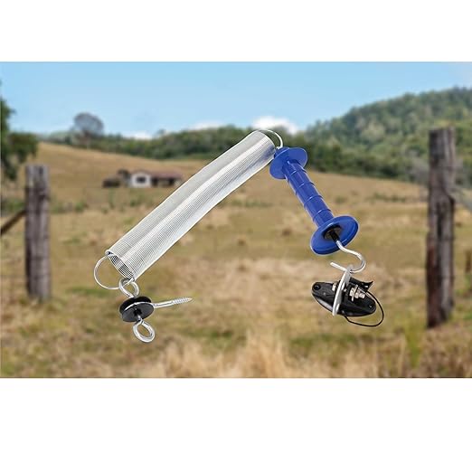 2 Pack Electric Fence Gate Kit, with Spring Gate Handle, 2 Anchor Insulators and 19.69-Feet Tension Big Spring，for Electric Fence Gate Livestock Fence Agricultural Fencing and Pasture