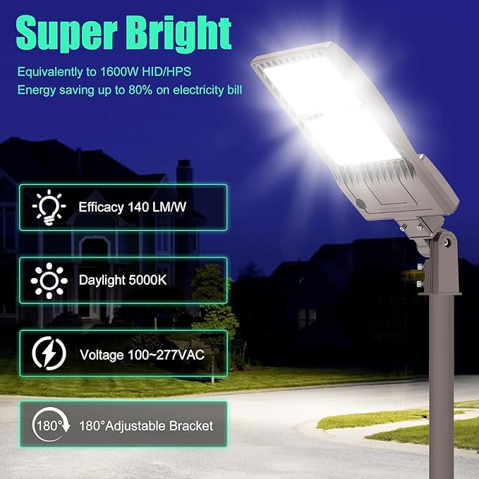 BBESTLED 400W LED Parking Lot Light Dusk to Dawn Photocell Outdoor Pole Mount