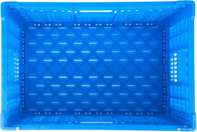 Restaurantware Plastic Milk Crates for Storage - Cater Tek Stackable Storage Buns for Organizing - Collapsible Storage Basket for Groceries, Home Supplies, Blue