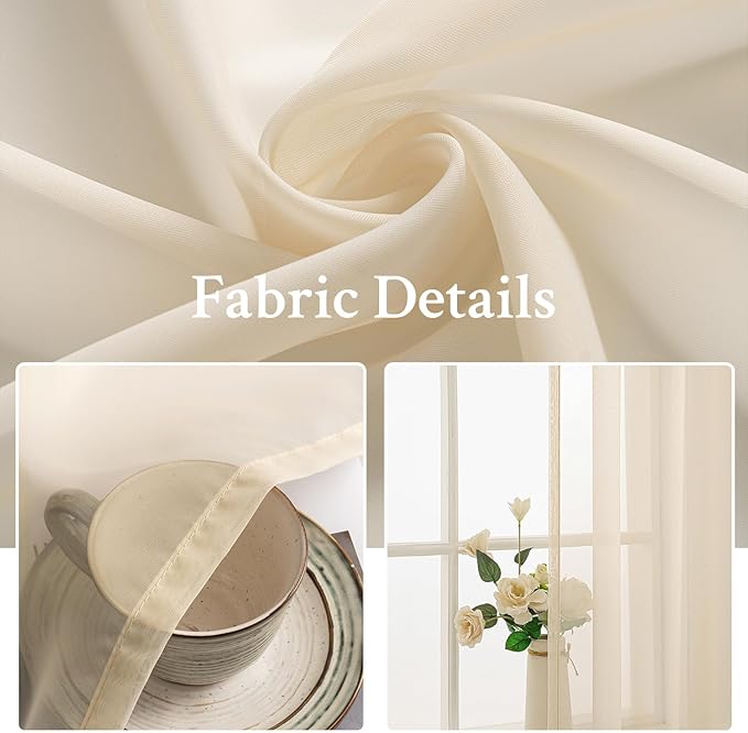 MIULEE 2 Panels Solid Color Sheer Window Curtains Elegant Window Voile Panels/Drapes/Treatment for Bedroom Living Room (54X84 Inches Cream)