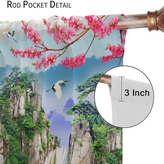 Waterfall Blackout Curtains, Forest Waterfall Rocky Lotus Fish Landscapes Print Window Drapes, for Living Room Bedroom 63" W X 63" L