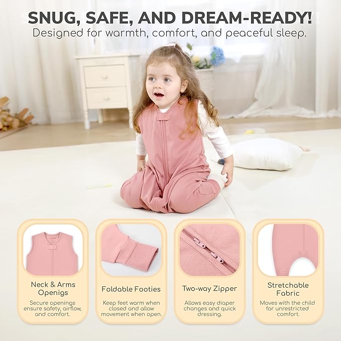 Mama Cheetah Toddler Sleep Sack with Feet, 6-18 Month, 2.5 TOG Organic Cotton Baby Sleeping Bag with Legs, Baby Wearable Blankets for Walkers w/ 2-Way Zipper, Baby Sleep Sack for Girls & Boys, Small