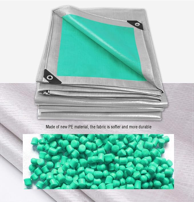 Heavy Duty Tarp Tarpaulin Reinforced Eyelets,Thick 0.32mm PE Waterproof Silver Tarp Sheet Cover,for Kennels Chicken Coop Fishpond Hay Log Pile Roof Trailer Outdoor Furniture (3x6m/10x20ft)