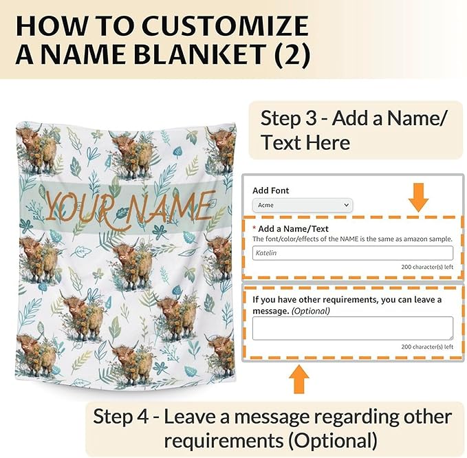 Personalized Highland Cow Blanket Gifts for Kids Boys Girls, 40x30 Inches Cute Throw Blanket for Highland Cow Lovers, Custom Soft Fuzzy Blankets for Lap Chair Travel