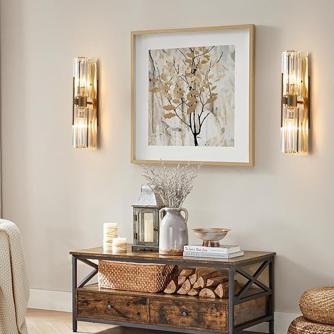 Modern Luxury Crystal Wall Sconce 2-Light Gold Mid Century Brass Wall Lighting