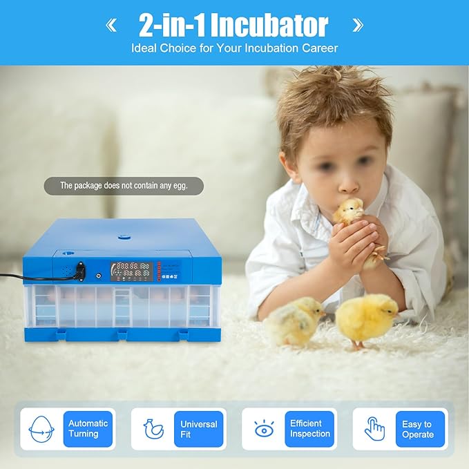 Automatic Egg Incubator,Digital Poultry Hatcher Machine,360° Automatic Egg Turning & Temperature Control,General Purpose Incubator for Hatching Chicken Duck Quail Eggs (48 Egg)