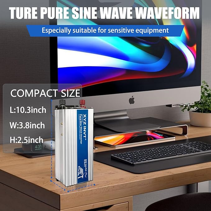 1200W Pure Sine Wave Power Inverter DC 48V to AC 110V/120V, 2400W Peak, Car/Truck Power Converter for Solar, Home, Vehicle & Rechargeable Devices with LED Display