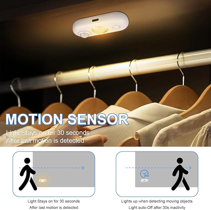 LED Motion Sensor Light Indoor, Magnetic Under Cabinet Lighting Warm White