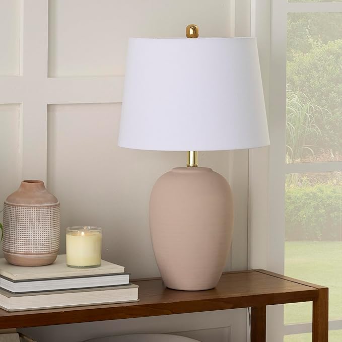 Nourison Home 23" Light Pink Ceramic Jar Table Lamp