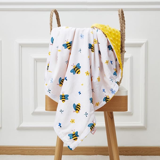 QSTEHEML Baby Blankets Neutral for Boys Girls,Super Soft Nursery Minky Blanket Unisex, Baby Gifts Double Layer with Dotted Backing, Newborn Blankets for Crib Stroller(Bee, 30 * 40inch)