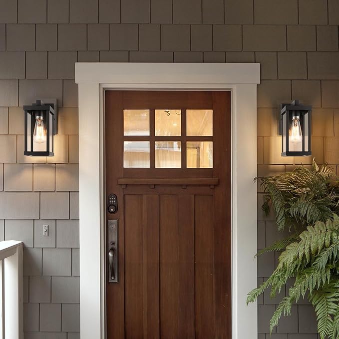 mirrea 11" Classic Outdoor Wall Sconce 1 Light in Matte Black Rectangular Metal