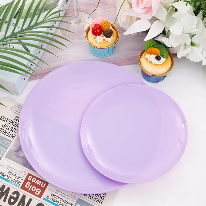 KIRE 60PCS Purple Plastic Plates Disposable - Heavy Duty Purple Plates Include 30Pcs 10.25” Dinner and 30Pcs 7.5” for Dessert/Salad - for Wedding/Bridal Shower