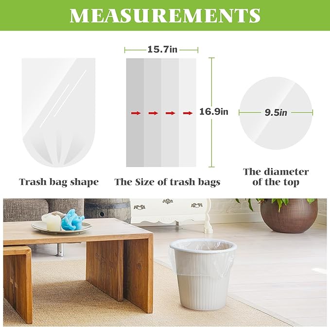 Teivio 1.5 Gallon 300 Counts Clear Trash Bags Garbage Bags,Mini Waste Basket Liners,Tiny Bathroom Trash Can Bin Liners,Small Plastic Bags for Home Office Kitchen Car Bedroom Dog waste Baby Diaper