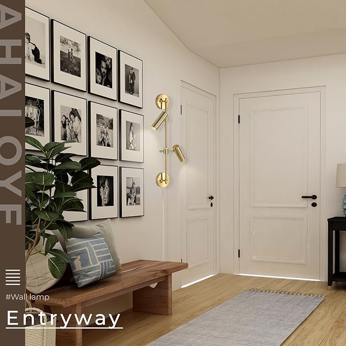 Gold Plug in Wall Sconces, 3 Lights Wall Mount Lamp