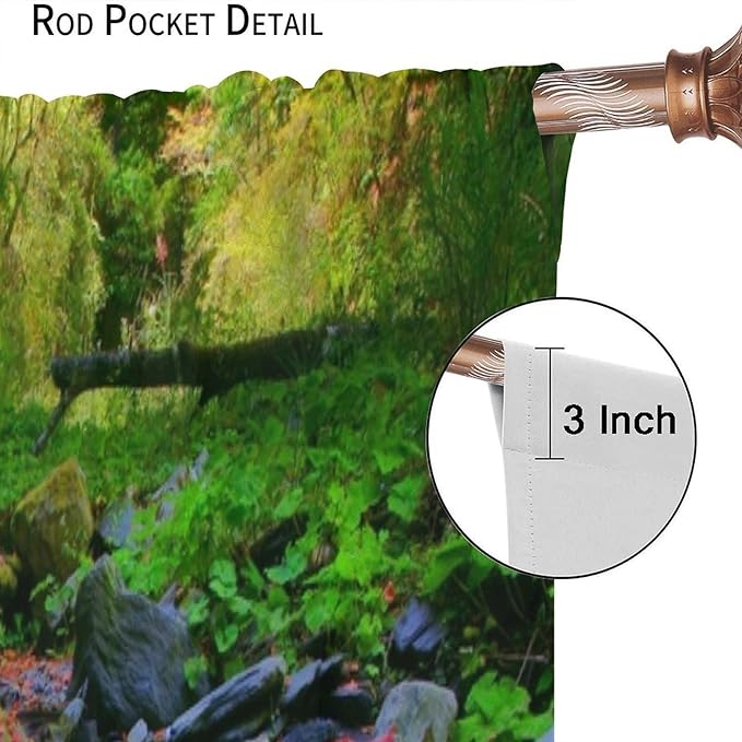 Forest Landscape Blackout Curtains, Natural River Rainforest Waterfalls Plant Print Pattern Window Drapes, for Bedroom Living Room 42" W X 45" L