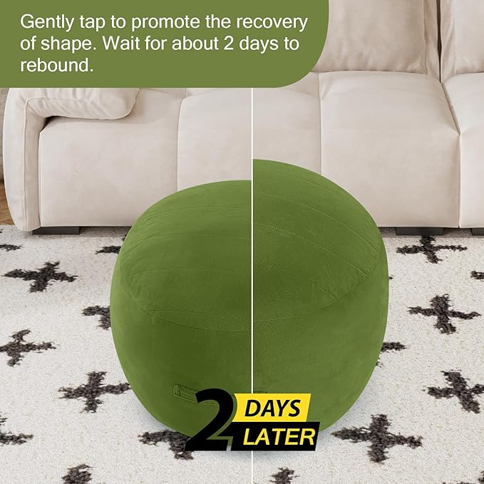MeMoreCool Round Stuffed Pouf Ottoman Foot Rest, Floor Pouf Foot Stool with Soft Foam Chunk Filling, Small Round Ottoman Footstool Circle Footrest for Living Room, Green