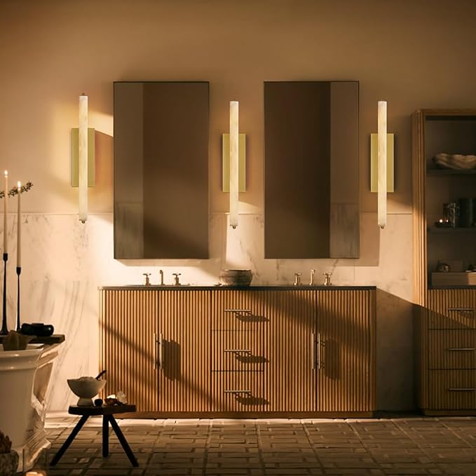 Alabaster Wall Sconce, Brass Modern Bathroom Sconces, Indoor Wall Lighting