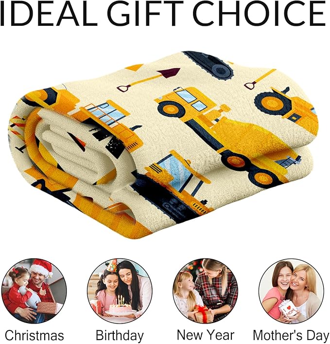 Custom Construction Blanket for Boys Girls - 40" x 50" Inches Construction Throw Blanket Gift for Kids - Flannel Warm Soft Throw for Crib, Couch, Sofa