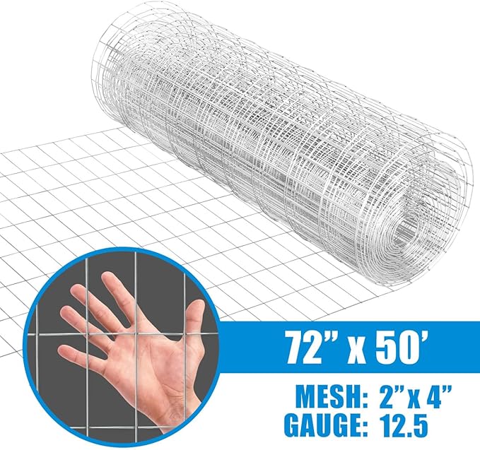 Fencer Wire Welded Wire Fence 12.5 Gauge, Galvanized Welded Fence Wire Roll, Mesh Size 2-Inch x 4-Inch, Hog Wire Fencing Cage, Multiple Use for Home Improvement & Animals Enclosure (6ft. x 50ft.)