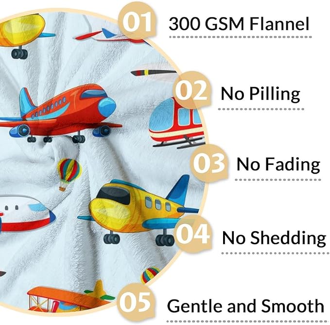 Airplane Throw Blanket Gift - 30" x 40" Inches Lightweight Warm Blanket for Lap, Couch, Office - Blue Cartoon Throw for Boys Kids