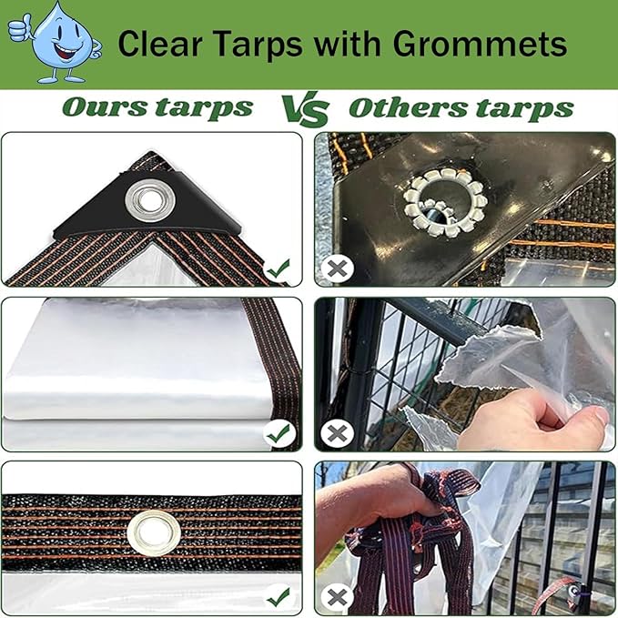 Chicken Coop Cover for Winter - Waterproof Chicken Coop Tarp with Elastic Cords & Rope, Durable Covers for Winter Protection Patio Covering Henhouse Porch Canopy Plant Camping,12x27 FT