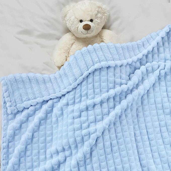 HOMRITAR Baby Blanket for Boys Soft Fluffy Fleece Toddler Blanket Stereoscopic Grid, Warmer Comfort Reversible Lightweight Bed Blankets for Infant or Newborn (Blue, 30 x 40 Inch)