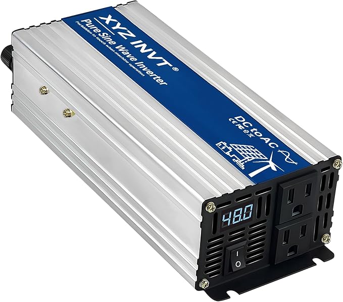 1000W Pure Sine Wave Inverter DC 48V to AC 110V 120V Power Converter 2000W Peak with LED Display for Most Small Power Appliances