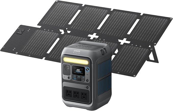 Anker Solar Generator SOLIX C300 with 60W Solar Panel, 288Wh Portable Power Station, 300W (600W Surge), LiFePO4 Battery, 140W Two-Way Fast Charging, for Outdoor Camping, Traveling, and Emergencies
