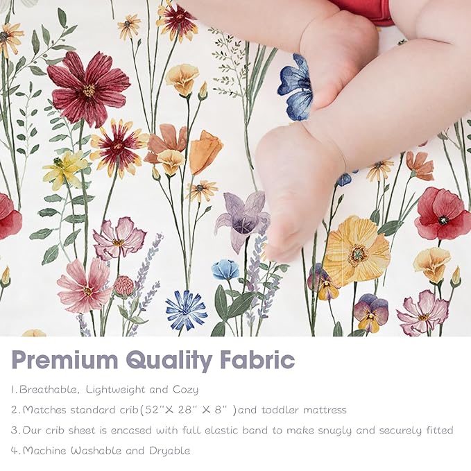 Bimocosy Crib Sheets for Girls, Fitted Crib Sheet 4 Pack for Standard Crib and Toddler Mattresses, Super Soft Breathable Microfiber Baby Sheet 28x52x8in, Butterfly/Floral/Pink/Purple
