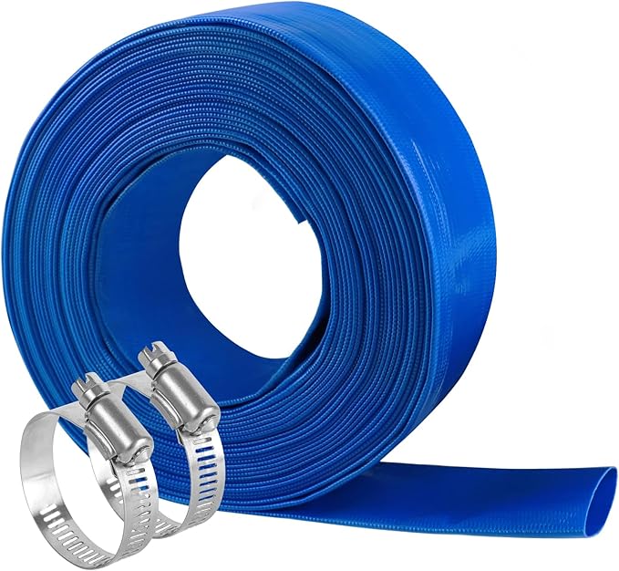 Eastrans 1 1/4 IN x 25 FT Pool Backwash Hose, Heavy Duty Flat Discharge Hose, Weather and Burst Resistant, Best Hoses for Inground Pools, Pool Filter & Pool Drain Hose with 2 Hose Clamps