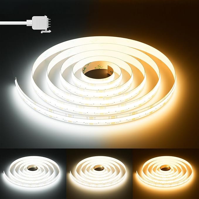 PAUTIX COB LED Strip Light White CCT Tunable 4800LEDs,CRI90+ 24ft/7.5m Dimmable 2700K-6500K 24V LED Tape Light,for Under Cabinet Bedroom Kitchen TV Mirror DIY Lighting(Adapter & Dimmer NOT Included)