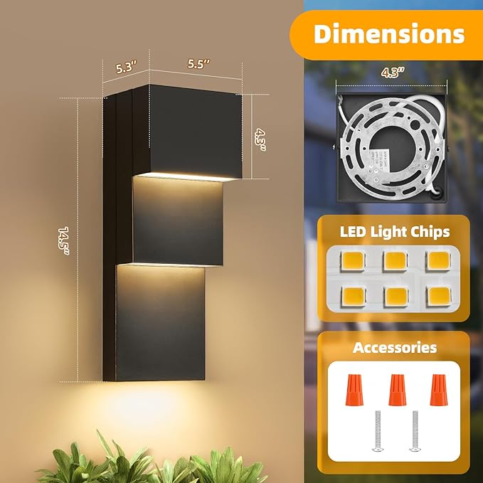 tewei Modern LED Outdoor Wall Sconce 30W Exterior Lighting Fixtures, Warm White