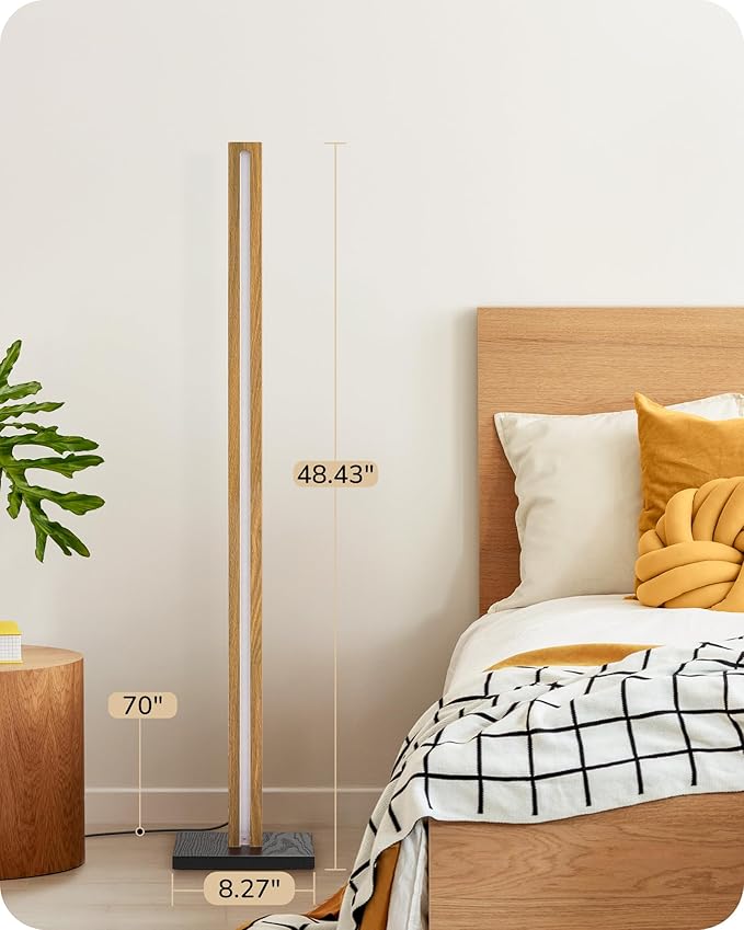 EDISHINE Wood LED Corner Floor Lamp, Modern Dimmable Light
