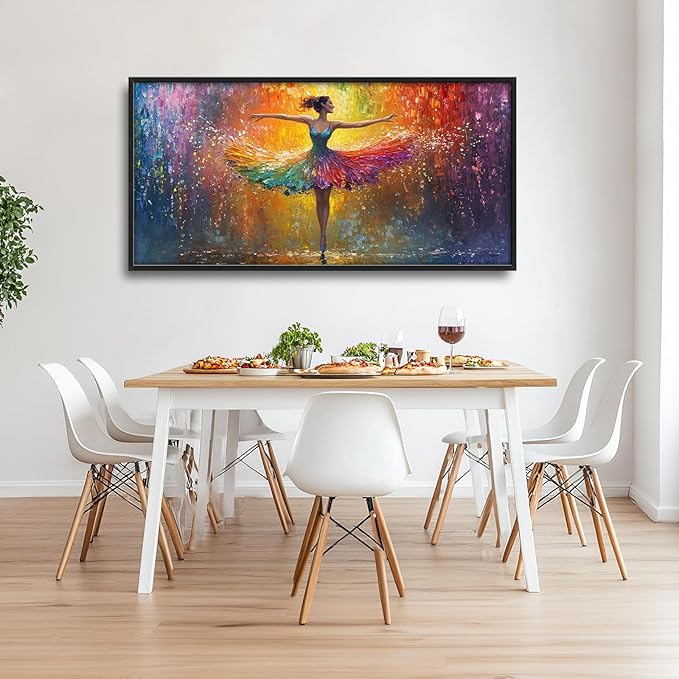 Olivine Large Wall Art, Ballerina Pictures Wall Decor, Colorful Ballet Canvas Prints, Dance Girl Painting, Framed Artwork for Bathroom Girl's Bedroom Living Room Office Home Decoration 60"x30"