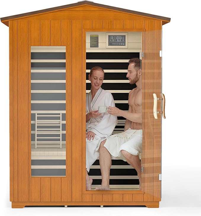 Outdoor Sauna 3 Person, Far Infrared Sauna for Home Low EMF, Wooden Spa Dry Saunas Room with Infrared Lighting and Bluetooth Speakers, 7 Colors Chromotherapy for Outdoor, Indoor and Gym